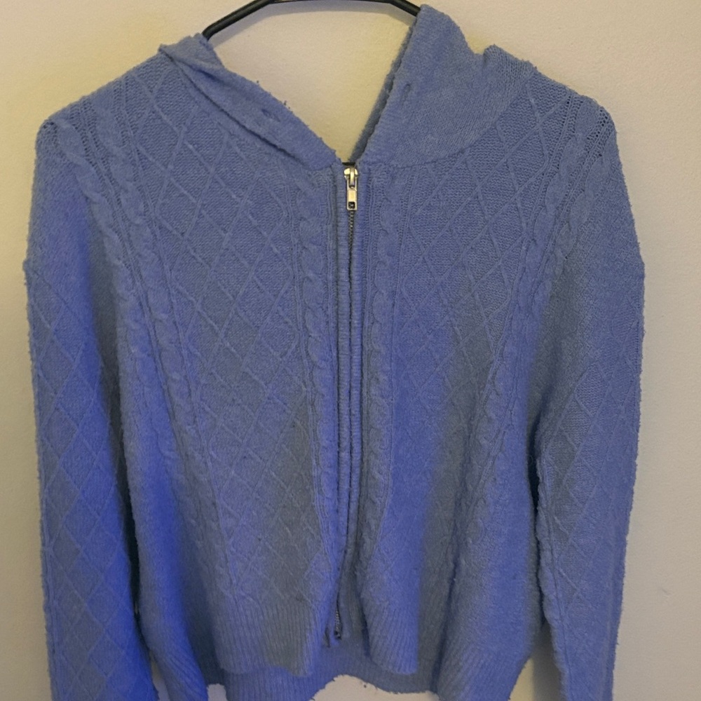 Elegant Blue Women's Zip-Up Cardigan